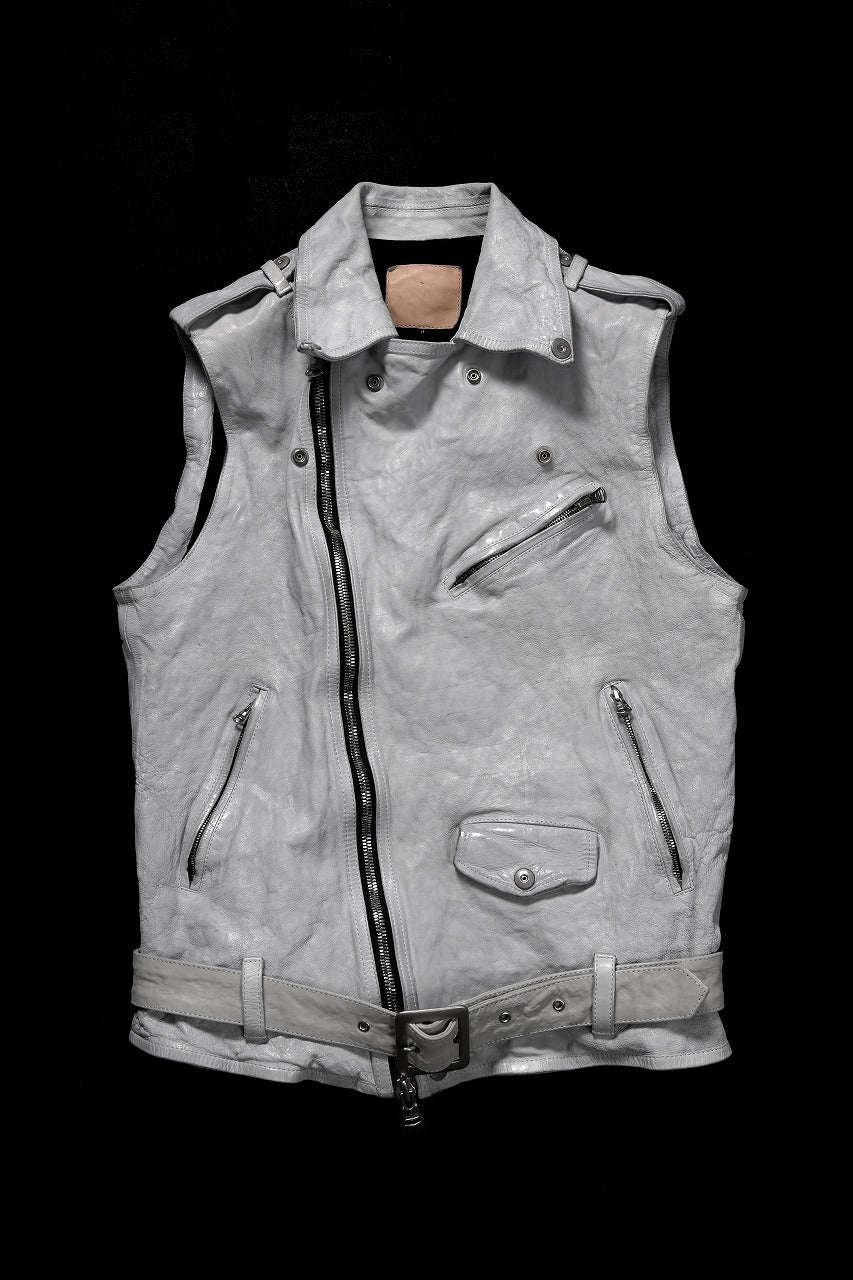 画像をギャラリービューアに読み込む, ISAMU KATAYAMA BACKLASH JP-CALF NATURAL DYED GARMENT-WASH DOUBLE RIDERS VEST (WHITE)