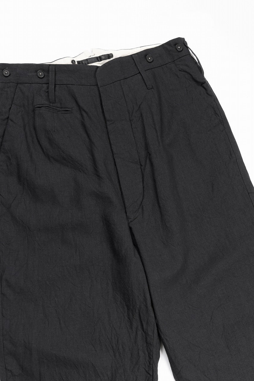 画像をギャラリービューアに読み込む, KLASICA "GALWAY" CUT OFF BOLD STRAIGHT TROUSERS / "END ON END" SUPER 120's WOOL x HEMP (MATT BLACK)