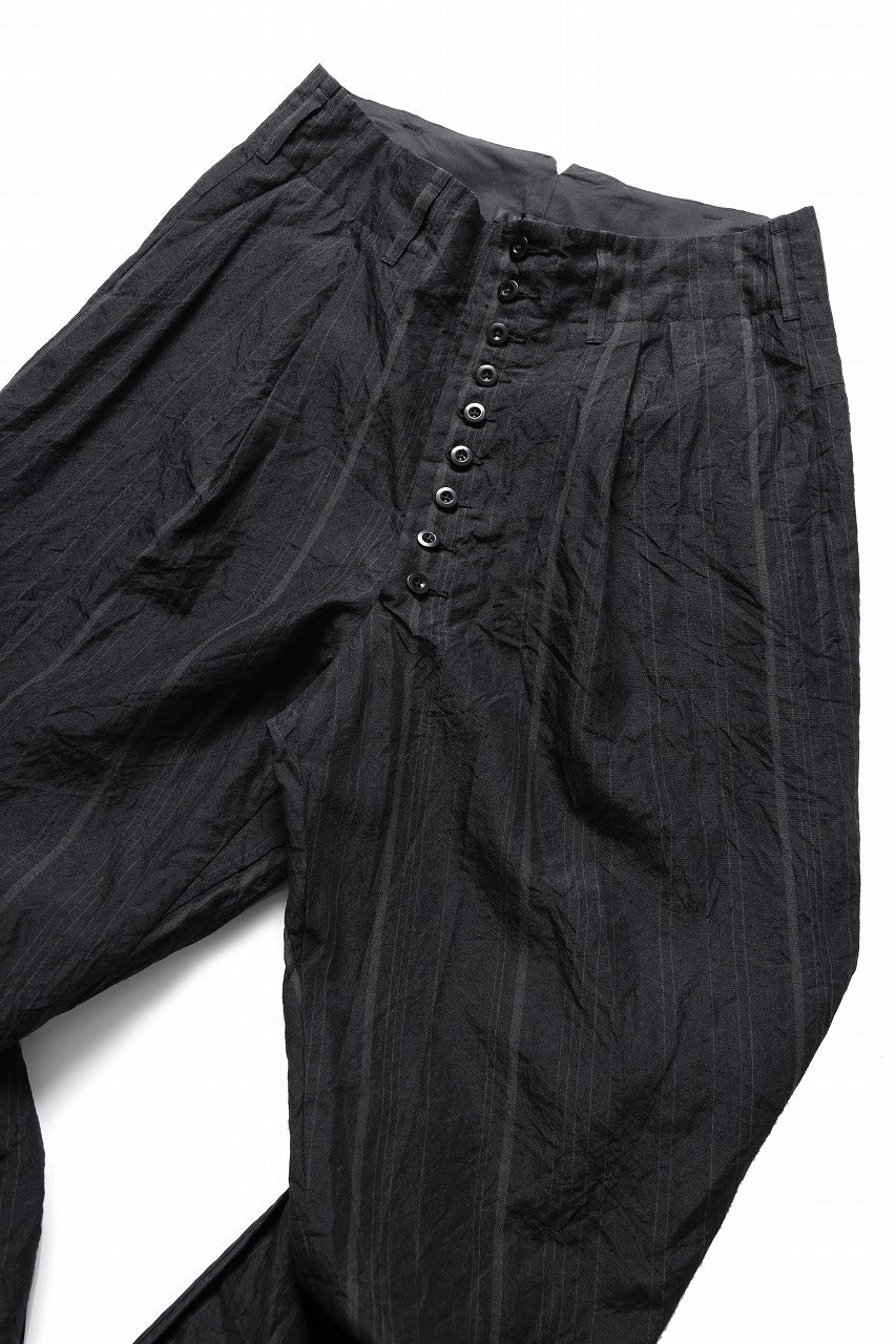 画像をギャラリービューアに読み込む, KLASICA "VICTOR" BACK SEAM TAPERED TROUSERS / LIGHT WEIGHT DARK RANDOM STRIPE RAMIE (IRON STRIPE)