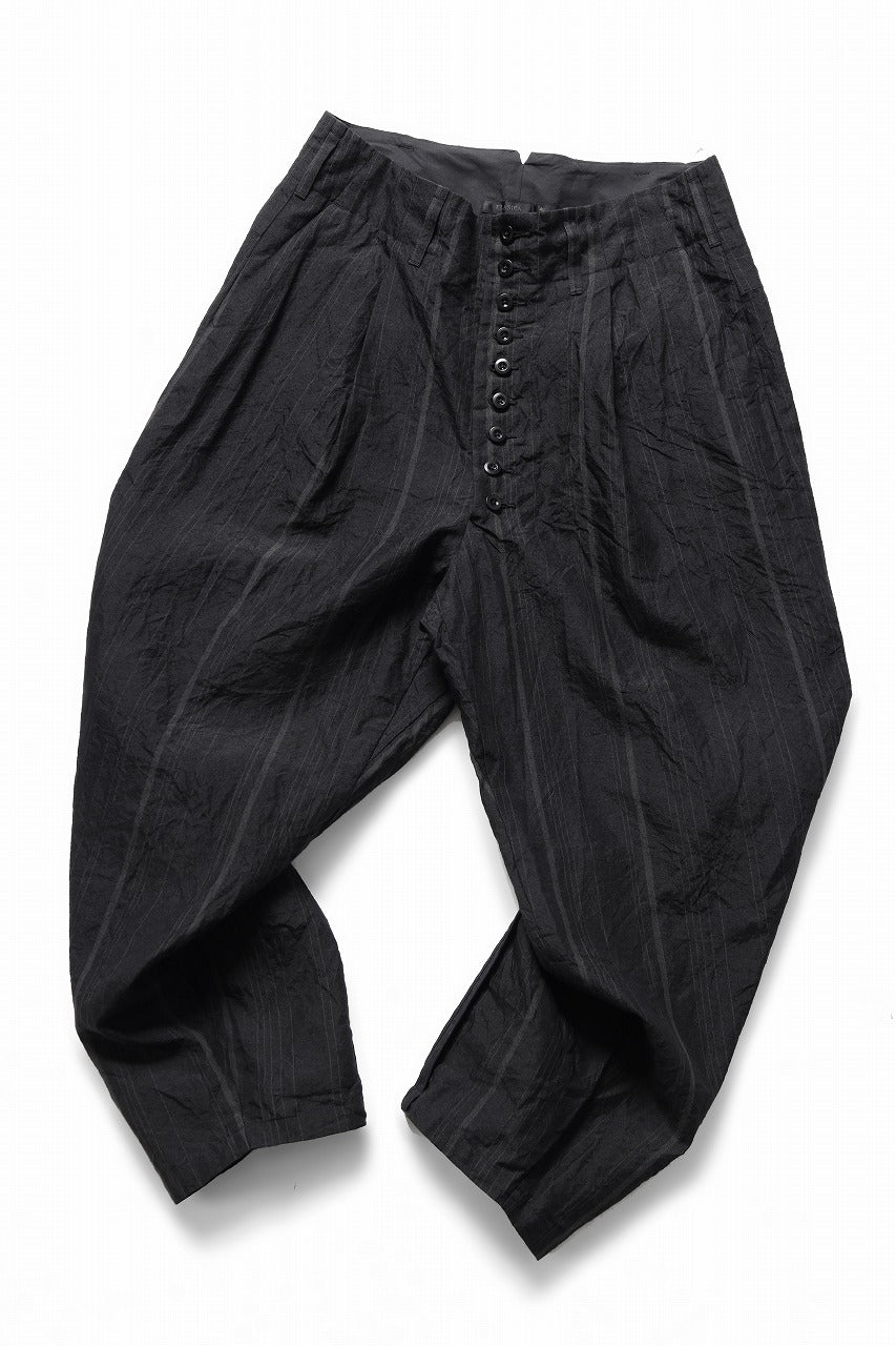 画像をギャラリービューアに読み込む, KLASICA "VICTOR" BACK SEAM TAPERED TROUSERS / LIGHT WEIGHT DARK RANDOM STRIPE RAMIE (IRON STRIPE)