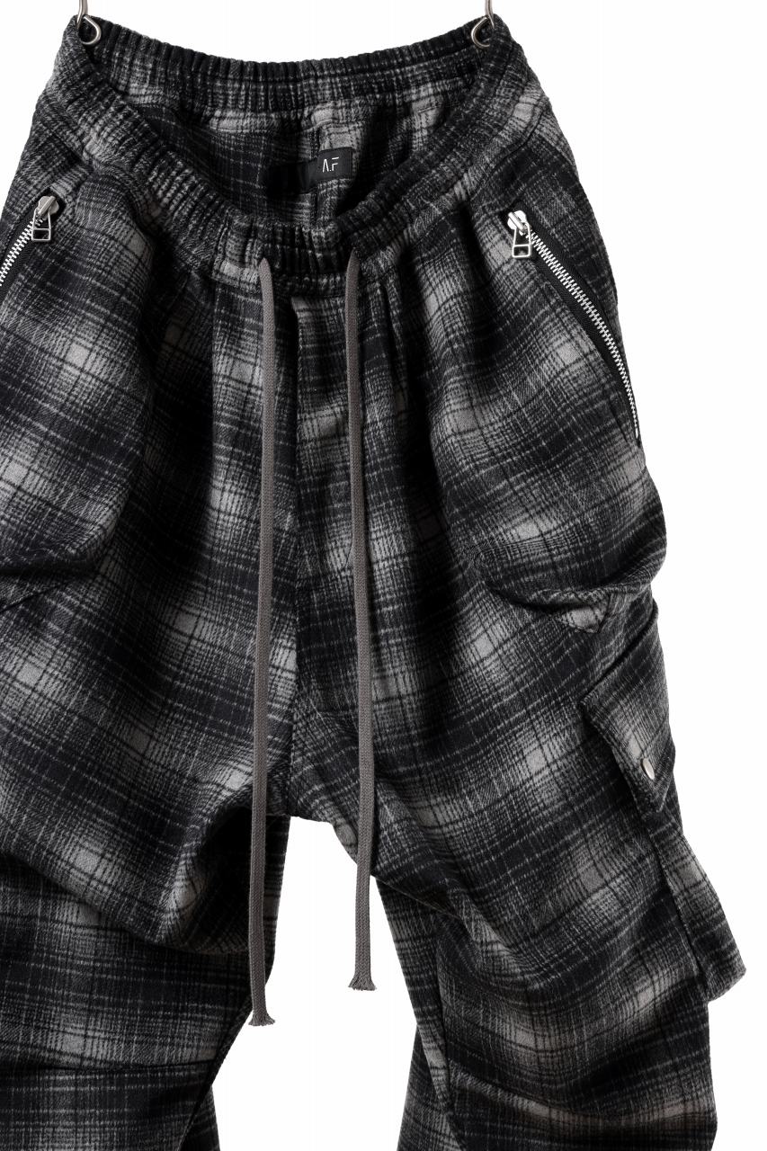 画像をギャラリービューアに読み込む, A.F ARTEFACT HEM-STRING WIDE CARGO PANTS / OMBRE FLANNEL(BLACK x WHITE)