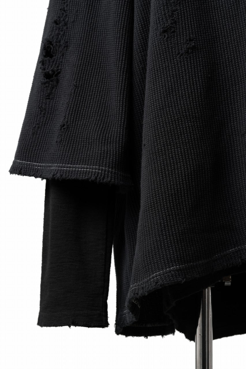 画像をギャラリービューアに読み込む, A.F ARTEFACT DAMAGE LAYERED PULLOVER / WAFFLE COTTON JERSEY (BLACK)