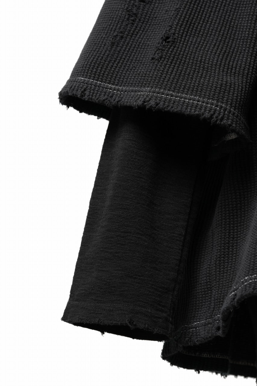 画像をギャラリービューアに読み込む, A.F ARTEFACT DAMAGE LAYERED PULLOVER / WAFFLE COTTON JERSEY (BLACK)
