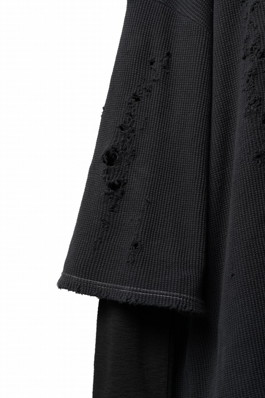 画像をギャラリービューアに読み込む, A.F ARTEFACT DAMAGE LAYERED PULLOVER / WAFFLE COTTON JERSEY (BLACK)