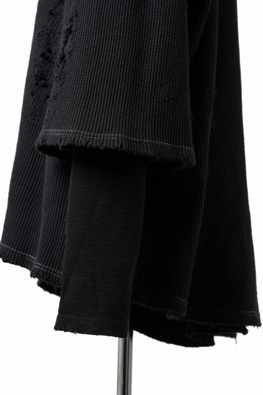 画像をギャラリービューアに読み込む, A.F ARTEFACT DAMAGE LAYERED PULLOVER / WAFFLE COTTON JERSEY (BLACK)