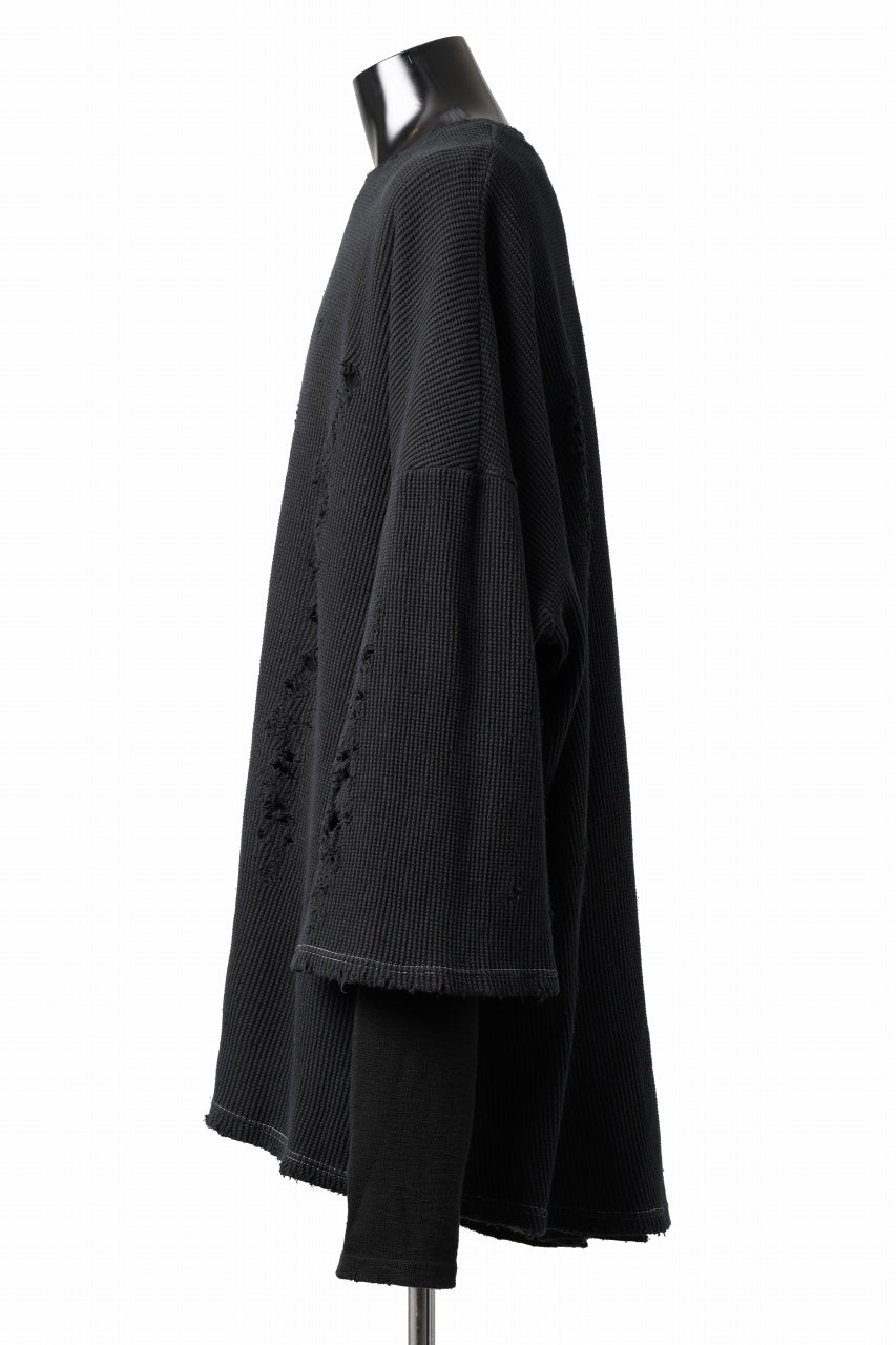 画像をギャラリービューアに読み込む, A.F ARTEFACT DAMAGE LAYERED PULLOVER / WAFFLE COTTON JERSEY (BLACK)