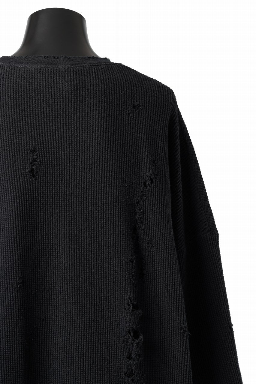 画像をギャラリービューアに読み込む, A.F ARTEFACT DAMAGE LAYERED PULLOVER / WAFFLE COTTON JERSEY (BLACK)