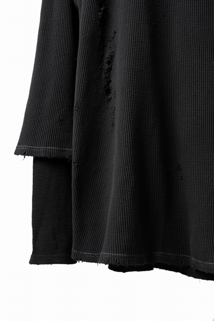 画像をギャラリービューアに読み込む, A.F ARTEFACT DAMAGE LAYERED PULLOVER / WAFFLE COTTON JERSEY (BLACK)
