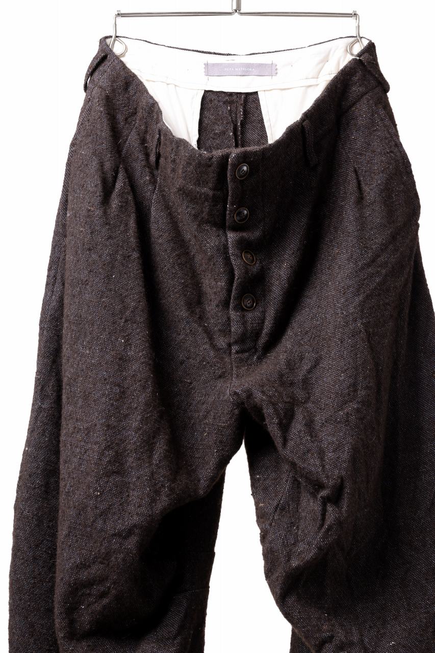 YUTA MATSUOKA 2tucks wide trousers / natural wool linen (dark brown)