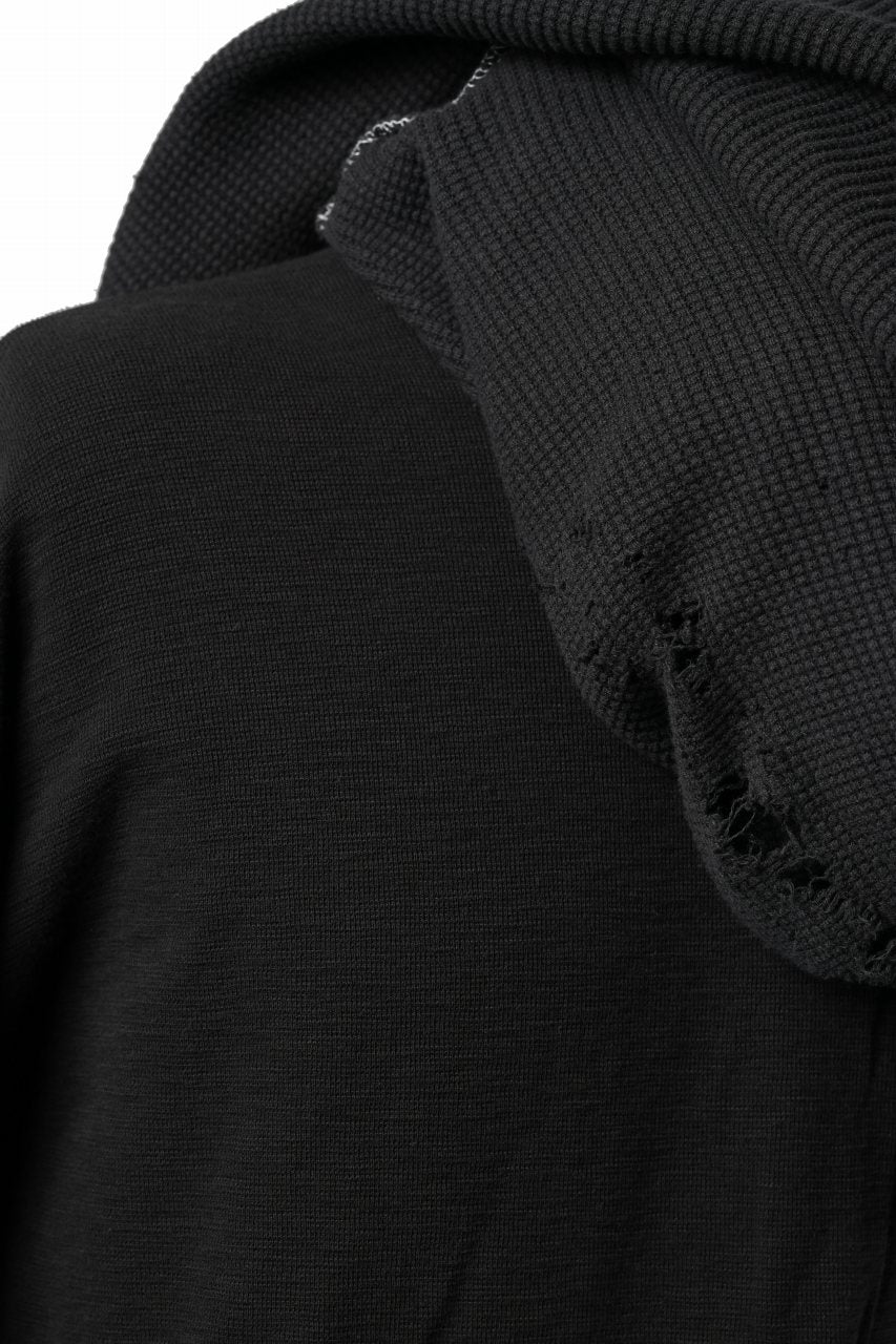 画像をギャラリービューアに読み込む, A.F ARTEFACT DAMAGE LAYERED PULLOVER / WAFFLE COTTON JERSEY (BLACK)