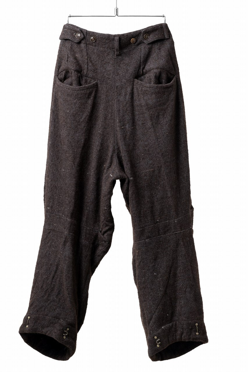 YUTA MATSUOKA 2tucks wide trousers / natural wool linen (dark brown)