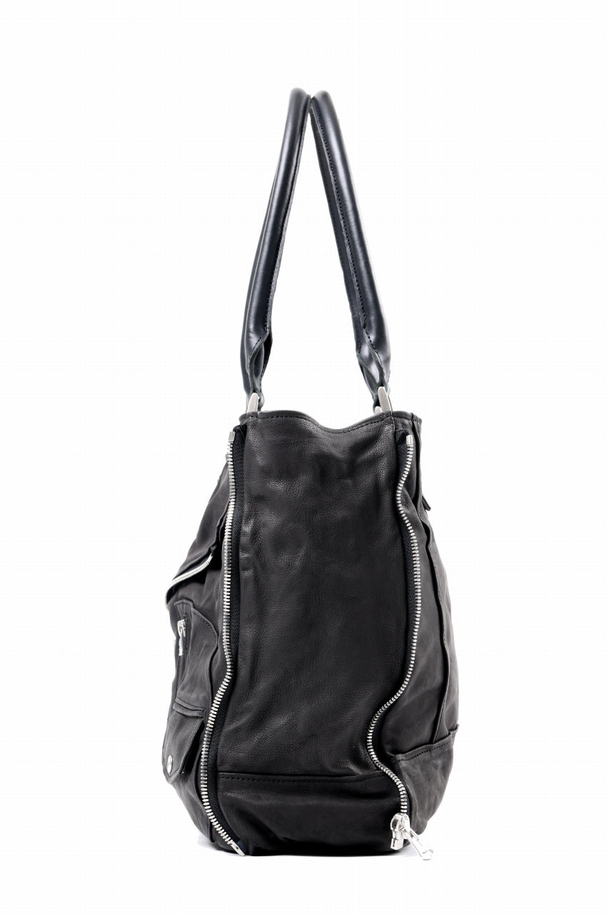 Load image into Gallery viewer, ISAMU KATAYAMA BACKLASH JAPAN CALF GARMENT-WASH RIDERS TOTE BAG (BLACK)