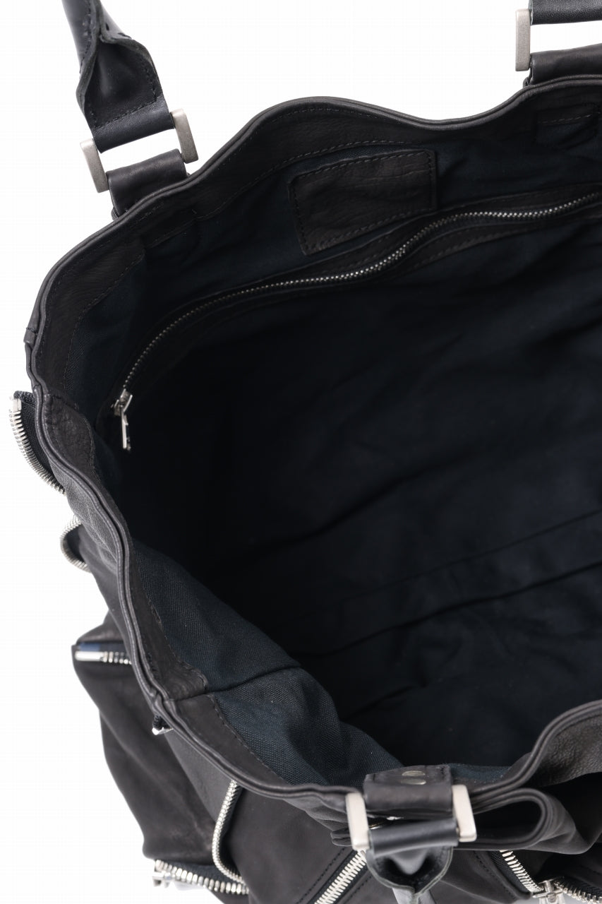 Load image into Gallery viewer, ISAMU KATAYAMA BACKLASH JAPAN CALF GARMENT-WASH RIDERS TOTE BAG (BLACK)