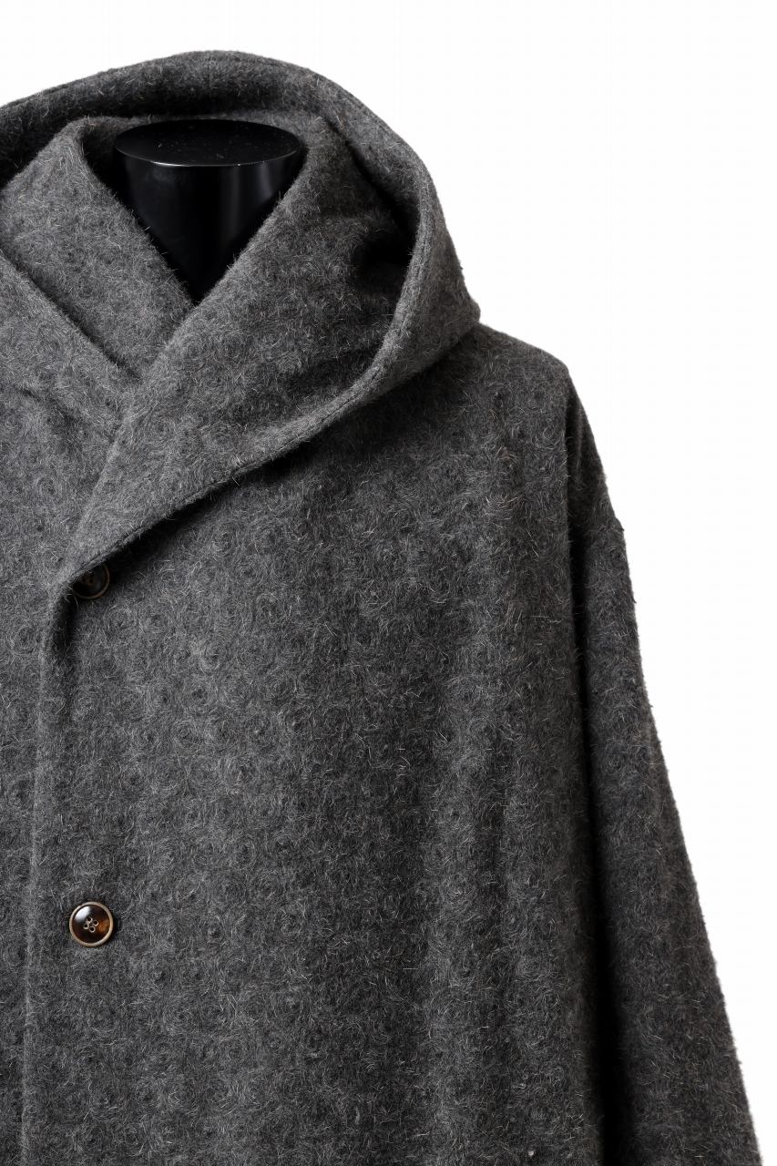 YUTA MATSUOKA wrap hooded coat / quill texture wool (dark gray)
