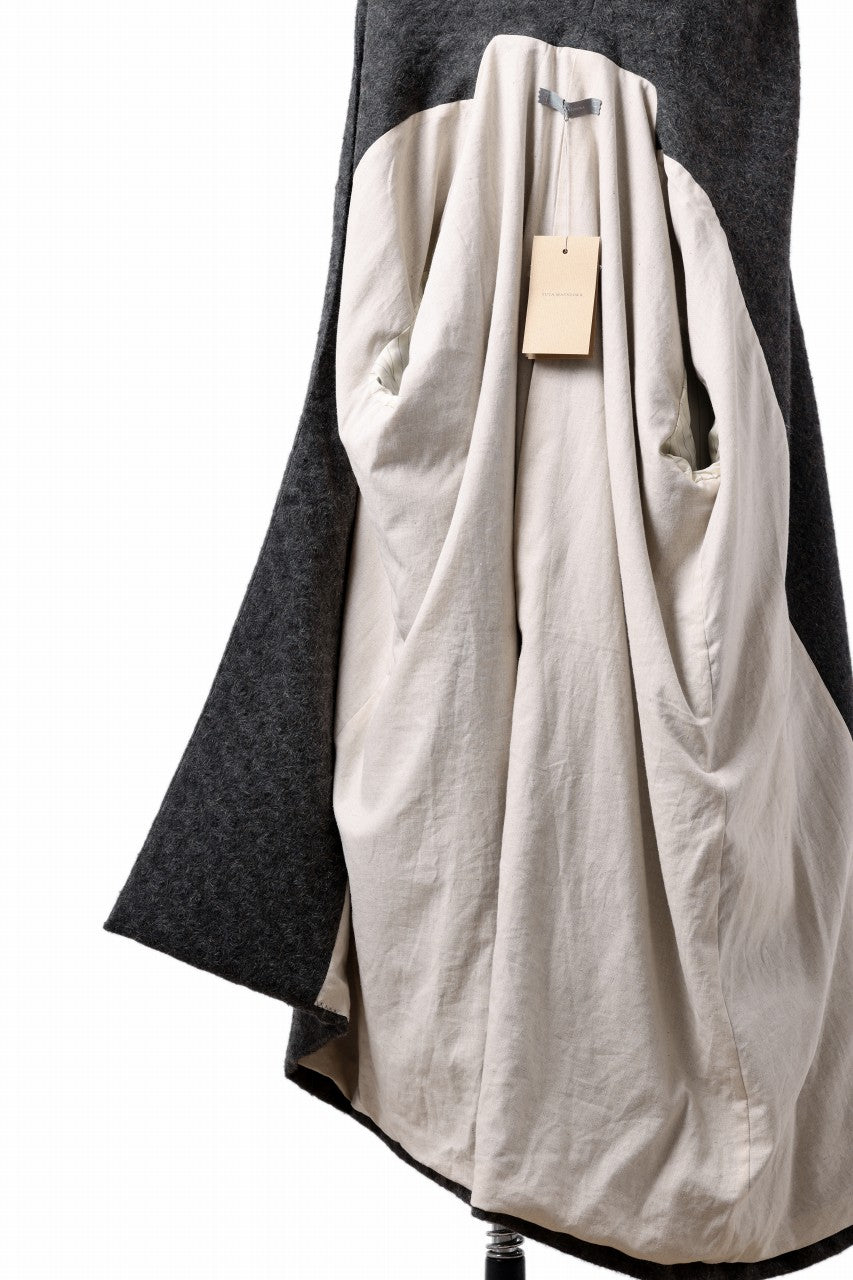 画像をギャラリービューアに読み込む, YUTA MATSUOKA wrap hooded coat / quill texture wool (dark gray)