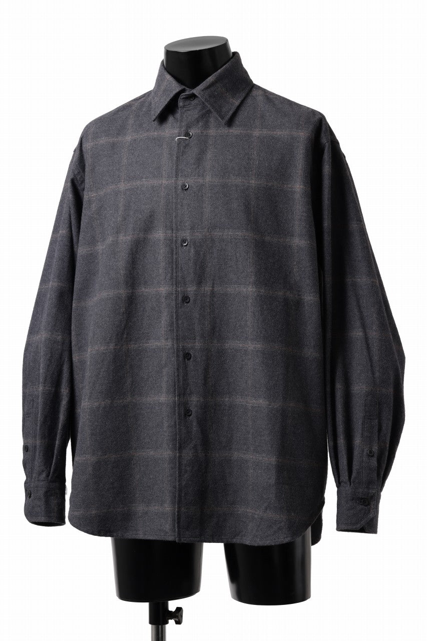 画像をギャラリービューアに読み込む, CAPERTICA 4 TUCK SHIRT / DARK MELANGE CHECK FLANNEL (CHARCOAL)