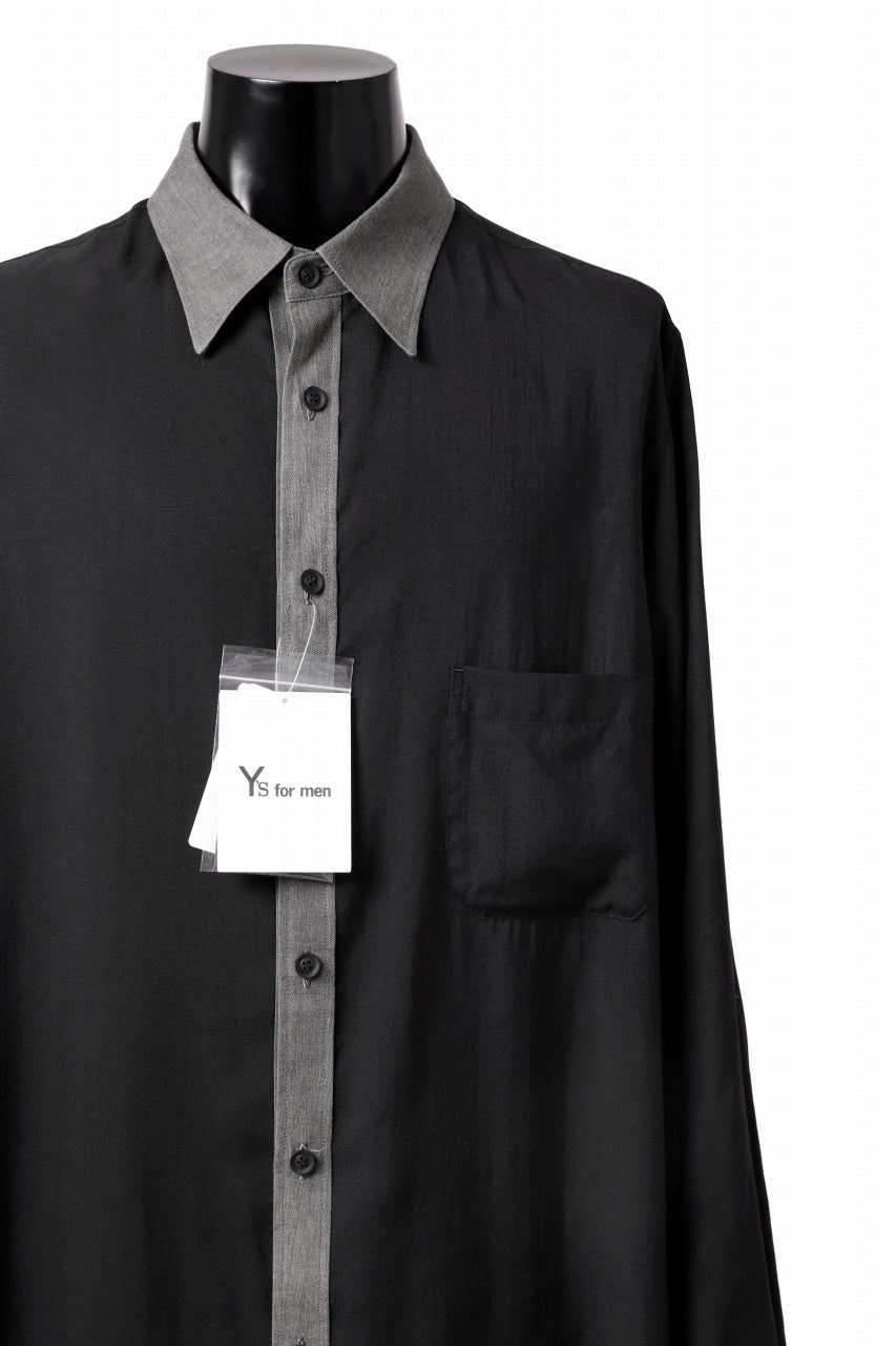 画像をギャラリービューアに読み込む, Y's for men SWITCHING COLLAR-PLACKET SHIRT / CELLULOSE LINEN (BLACK)