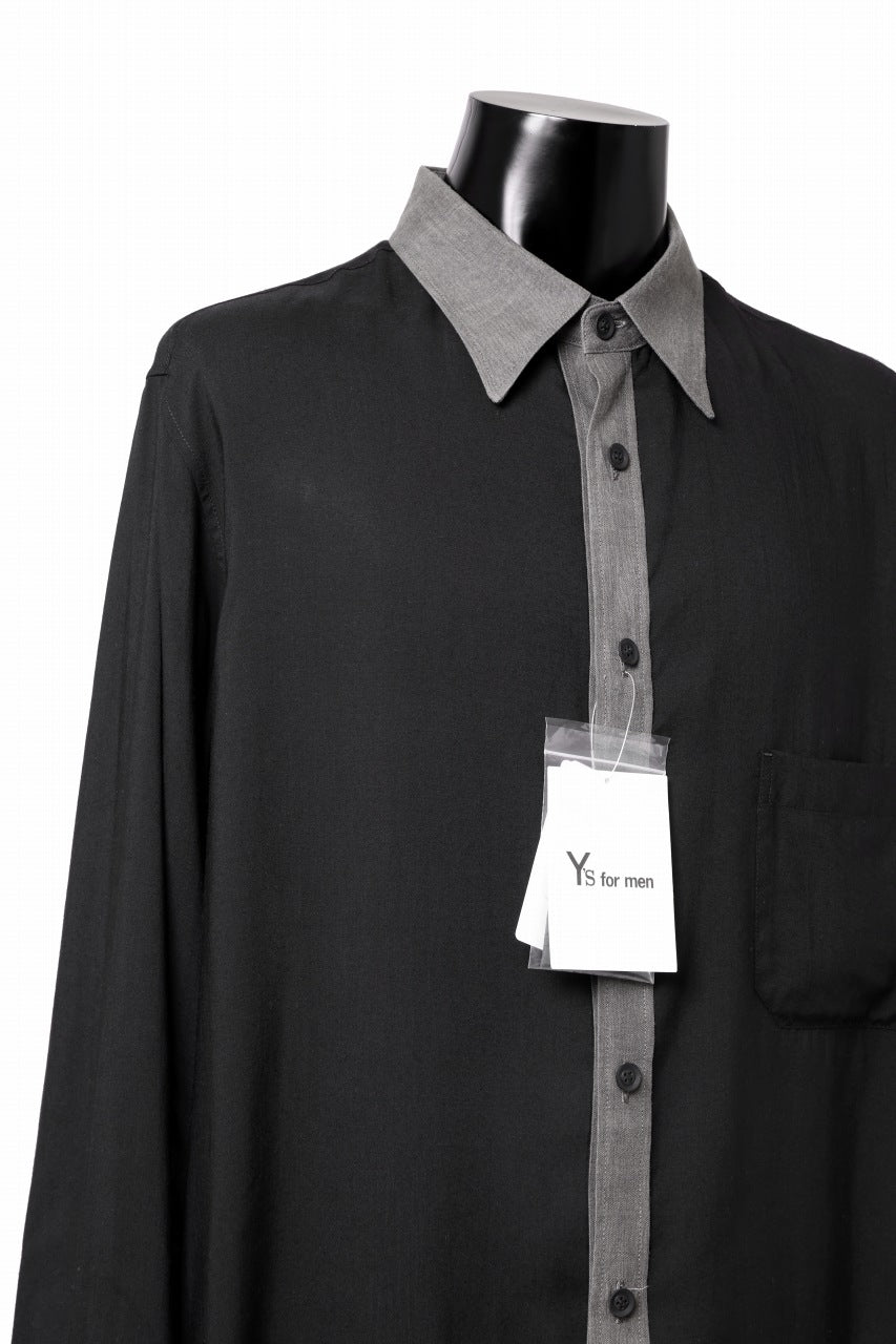 画像をギャラリービューアに読み込む, Y's for men SWITCHING COLLAR-PLACKET SHIRT / CELLULOSE LINEN (BLACK)