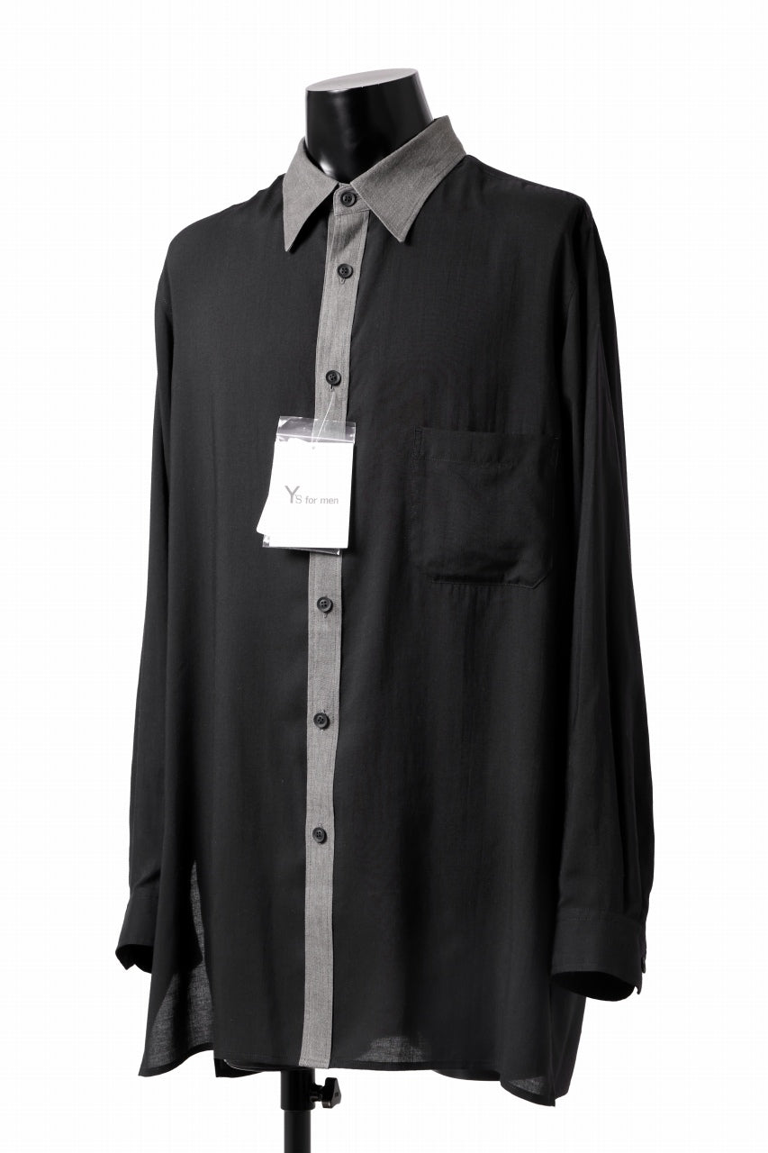 画像をギャラリービューアに読み込む, Y's for men SWITCHING COLLAR-PLACKET SHIRT / CELLULOSE LINEN (BLACK)