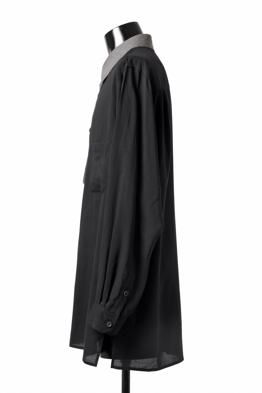 画像をギャラリービューアに読み込む, Y's for men SWITCHING COLLAR-PLACKET SHIRT / CELLULOSE LINEN (BLACK)