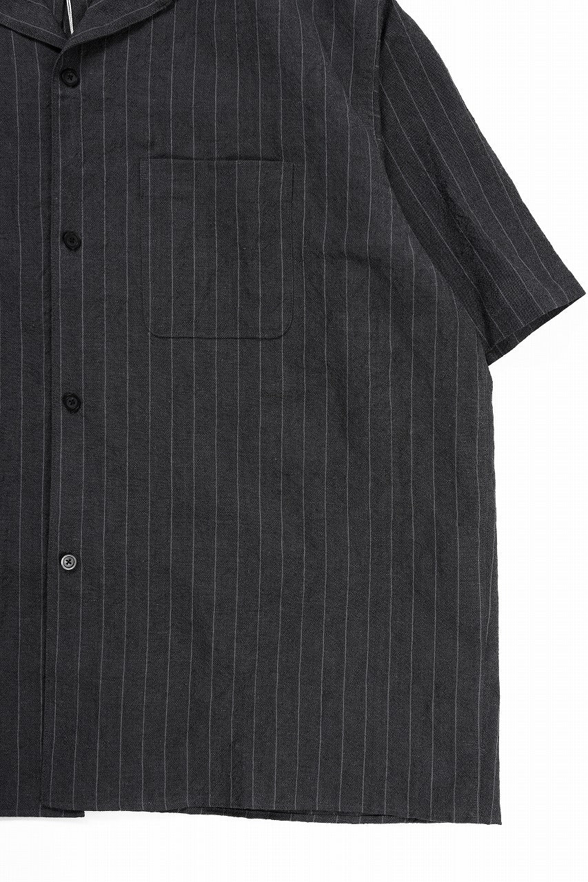 Load image into Gallery viewer, sus-sous open collar S/S shirt / L/W tumbler (CHARCOAL STRIPE)