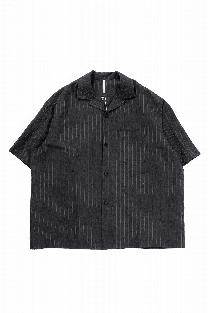 Load image into Gallery viewer, sus-sous open collar S/S shirt / L/W tumbler (CHARCOAL STRIPE)
