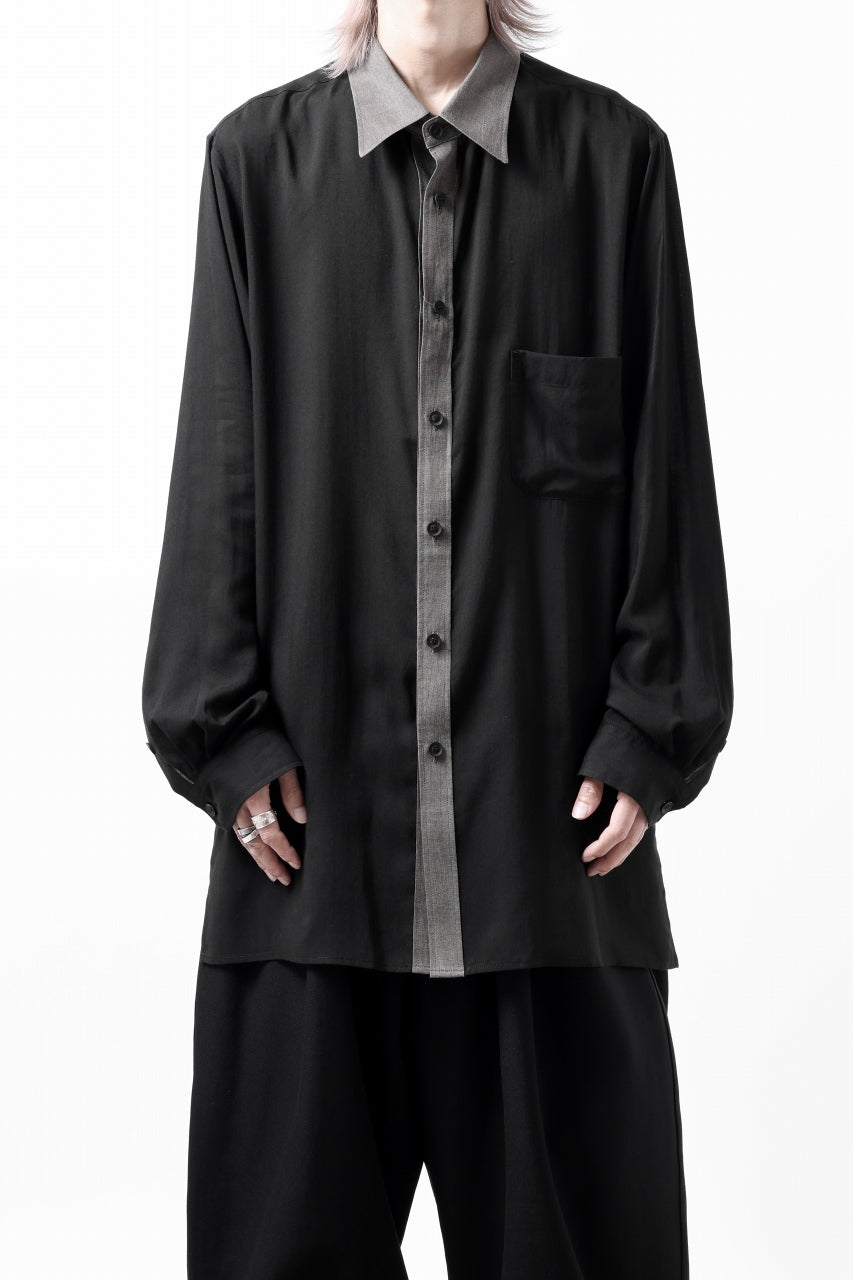 Y's for men SWITCHING COLLAR-PLACKET SHIRT / CELLULOSE LINEN (BLACK)