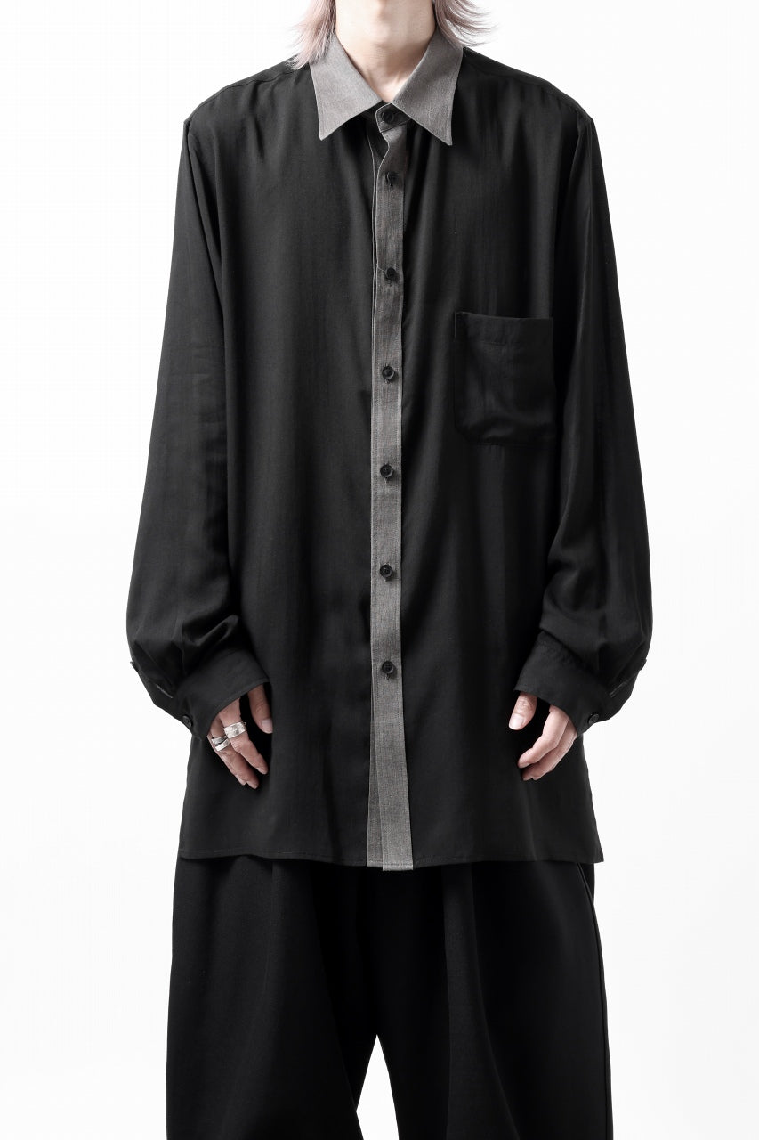 画像をギャラリービューアに読み込む, Y's for men SWITCHING COLLAR-PLACKET SHIRT / CELLULOSE LINEN (BLACK)