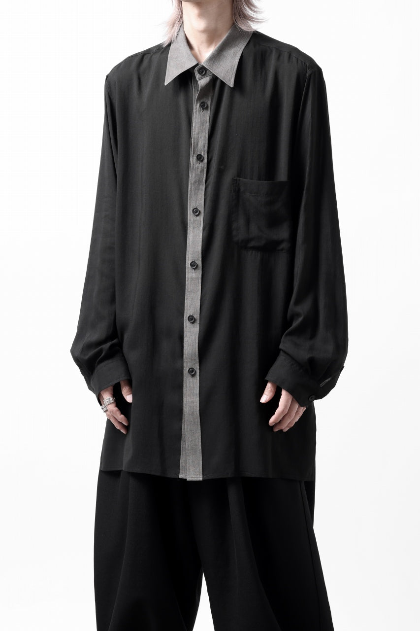 画像をギャラリービューアに読み込む, Y's for men SWITCHING COLLAR-PLACKET SHIRT / CELLULOSE LINEN (BLACK)