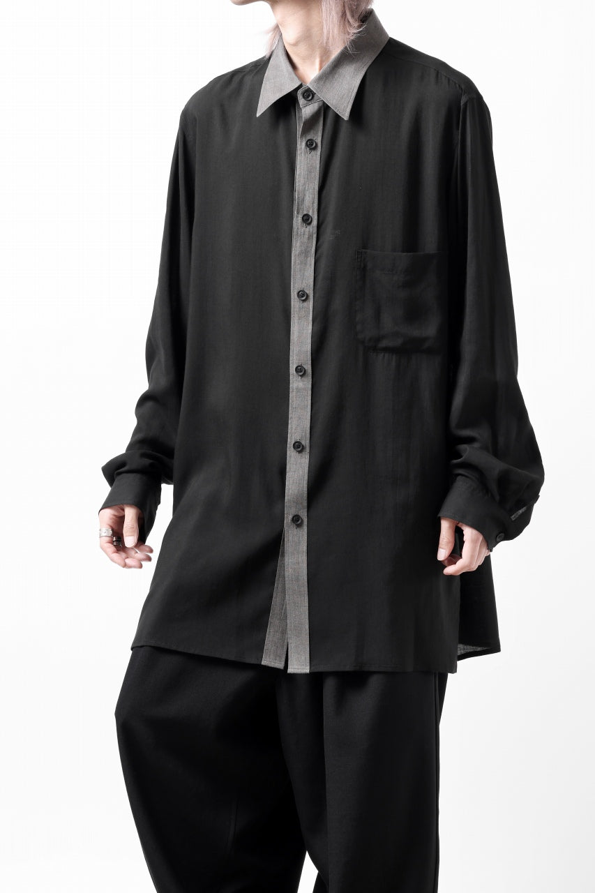 画像をギャラリービューアに読み込む, Y's for men SWITCHING COLLAR-PLACKET SHIRT / CELLULOSE LINEN (BLACK)