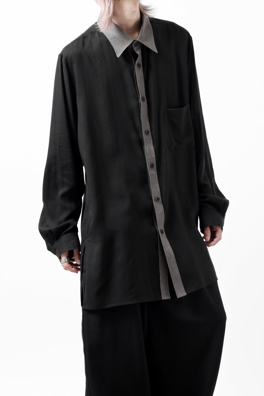 画像をギャラリービューアに読み込む, Y's for men SWITCHING COLLAR-PLACKET SHIRT / CELLULOSE LINEN (BLACK)