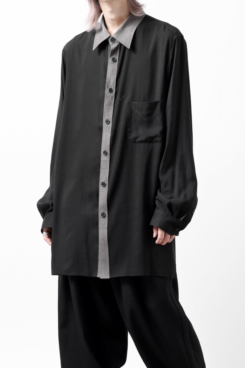 画像をギャラリービューアに読み込む, Y's for men SWITCHING COLLAR-PLACKET SHIRT / CELLULOSE LINEN (BLACK)