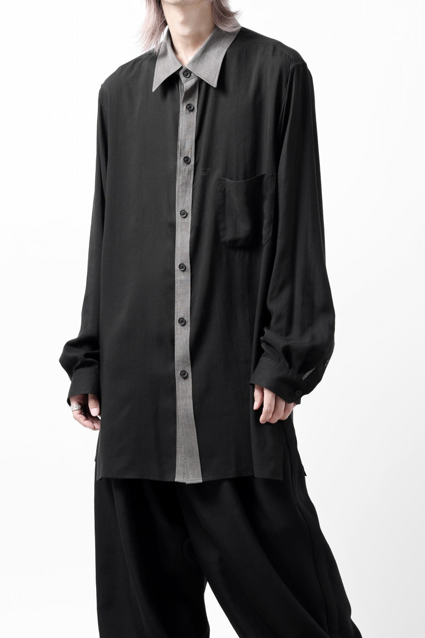 画像をギャラリービューアに読み込む, Y's for men SWITCHING COLLAR-PLACKET SHIRT / CELLULOSE LINEN (BLACK)