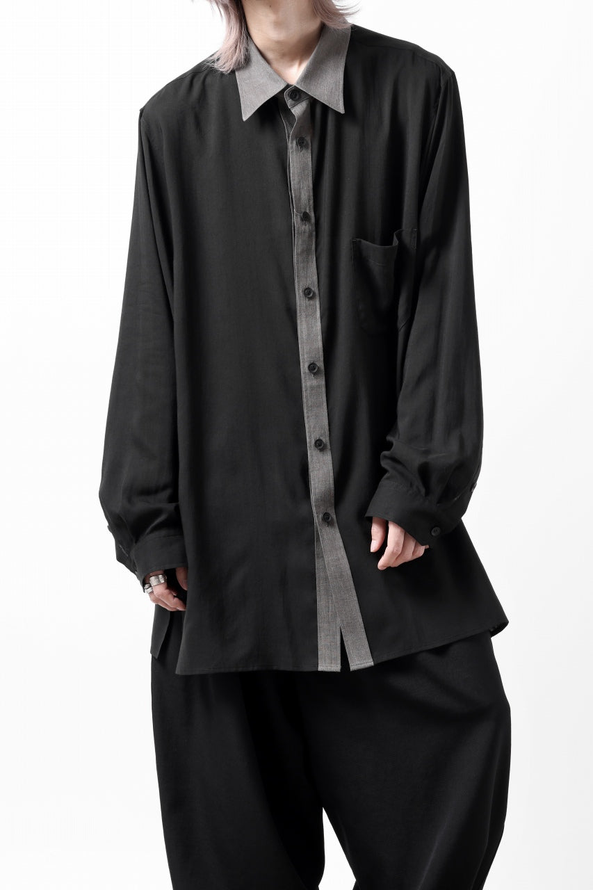 画像をギャラリービューアに読み込む, Y's for men SWITCHING COLLAR-PLACKET SHIRT / CELLULOSE LINEN (BLACK)