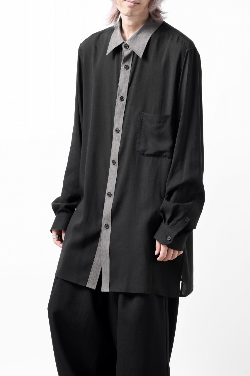 画像をギャラリービューアに読み込む, Y's for men SWITCHING COLLAR-PLACKET SHIRT / CELLULOSE LINEN (BLACK)