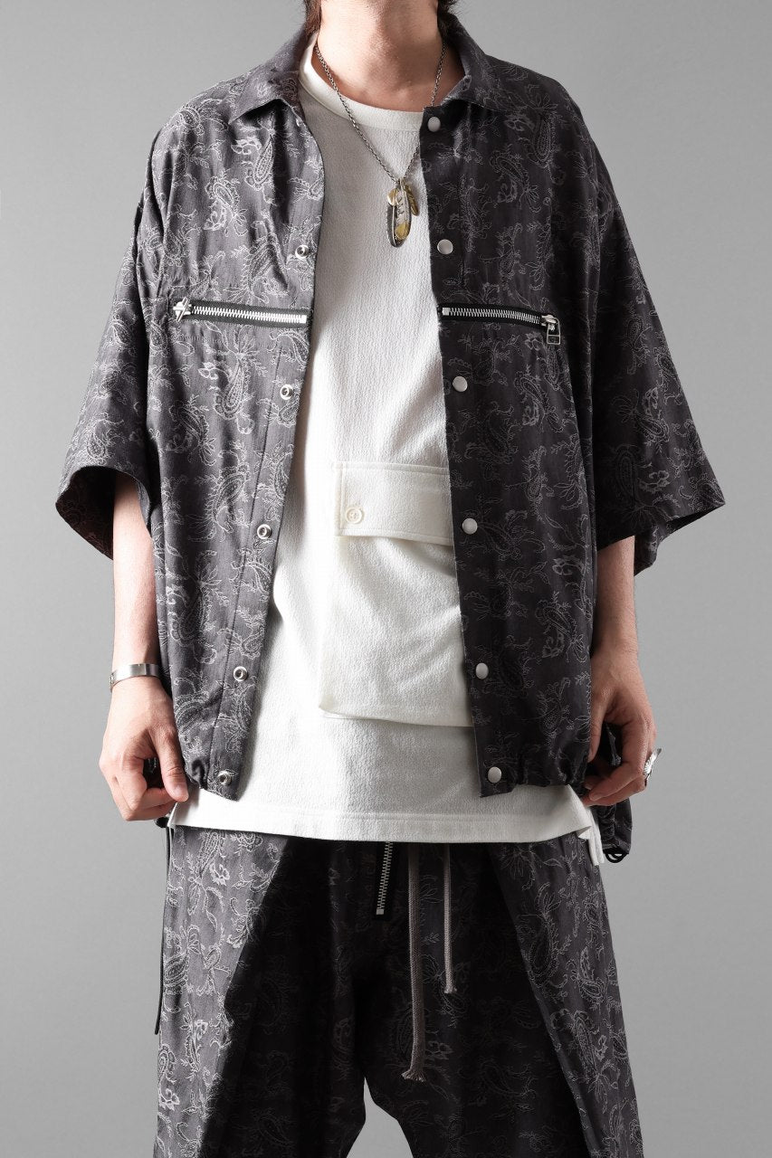 画像をギャラリービューアに読み込む, A.F ARTEFACT FRONT ZIP SQUEEZING SHIRT / PAISLEY JACQUARD (D.GREY)