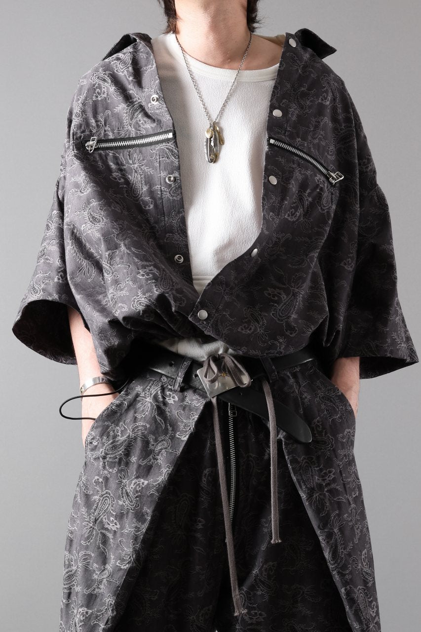 画像をギャラリービューアに読み込む, A.F ARTEFACT FRONT ZIP SQUEEZING SHIRT / PAISLEY JACQUARD (D.GREY)