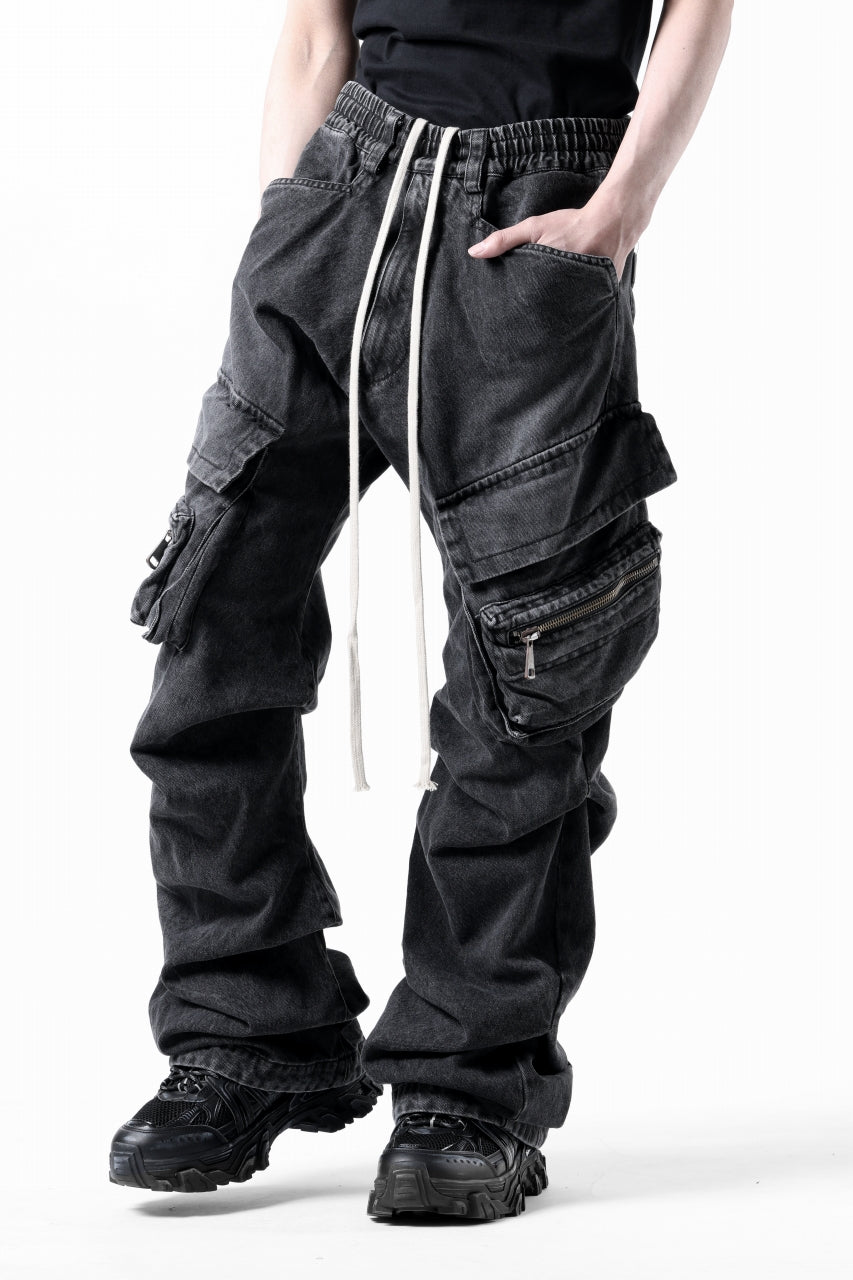画像をギャラリービューアに読み込む, A.F ARTEFACT CARGO TUCK BAGGY PANTS / FADED DENIM (BLACK)
