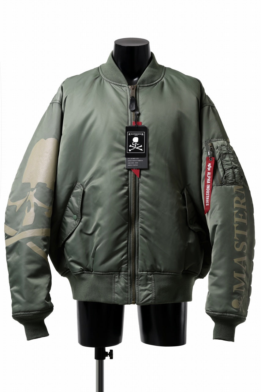 Load image into Gallery viewer, mastermind WORLD x ALPHA INDUSTRIES RIVERSIBLE MA-1 JACKET (OLIVE)