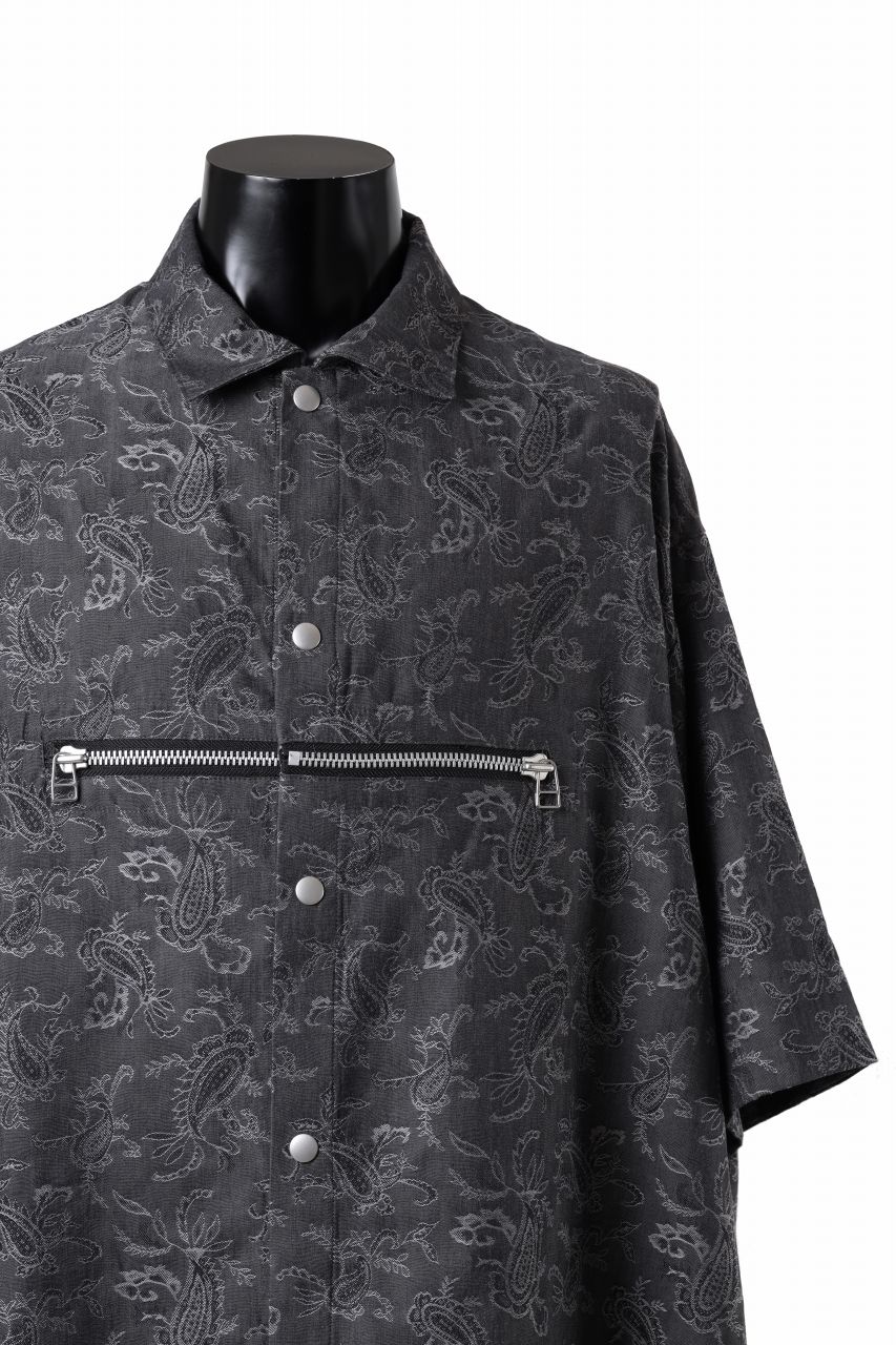 画像をギャラリービューアに読み込む, A.F ARTEFACT FRONT ZIP SQUEEZING SHIRT / PAISLEY JACQUARD (D.GREY)