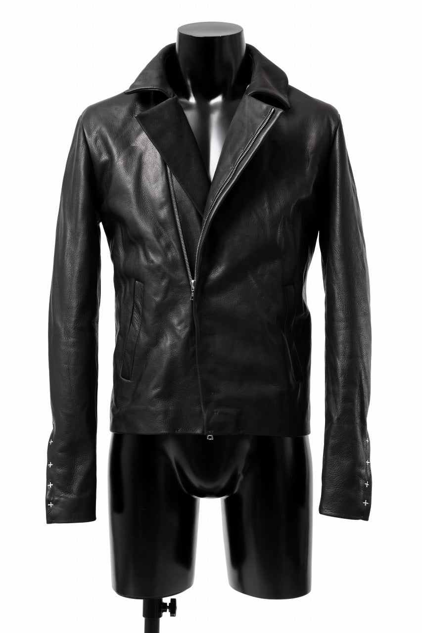 Load image into Gallery viewer, m.a+ silver crosses sleeve diagonal zip biker jacket / J1/S+/SY1.0 (BLACK)