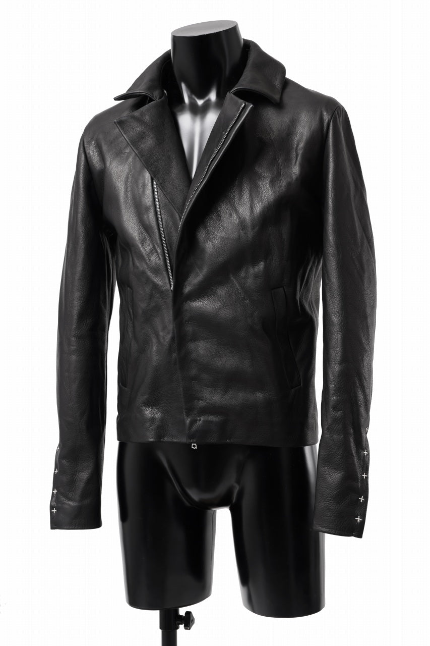 Load image into Gallery viewer, m.a+ silver crosses sleeve diagonal zip biker jacket / J1/S+/SY1.0 (BLACK)