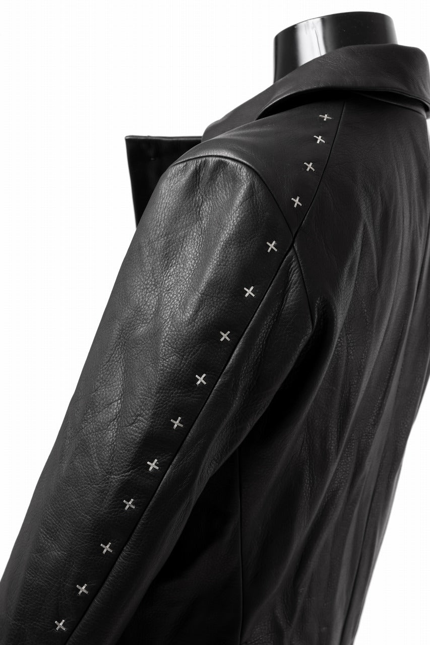Load image into Gallery viewer, m.a+ silver crosses sleeve diagonal zip biker jacket / J1/S+/SY1.0 (BLACK)
