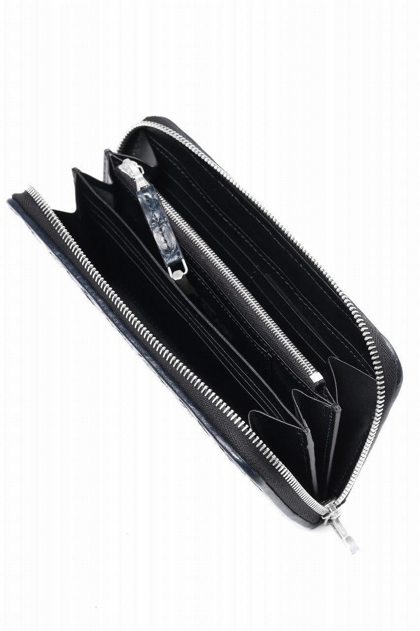 Load image into Gallery viewer, ISAMU KATAYAMA BACKLASH THE LINE CROCODILE MESH + SILVER925 PARTS ROUND FASTNER WALLET (BLUE)