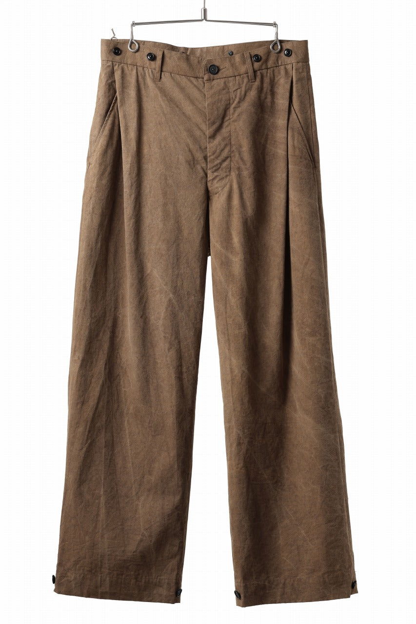 画像をギャラリービューアに読み込む, KLASICA LINDBERGH (ND ver.) SIDE TUCKED WIDE STRAIGHT TROUSERS / NATURAL DYED COTTON x SILK WEATHER (KAKI BROWN)