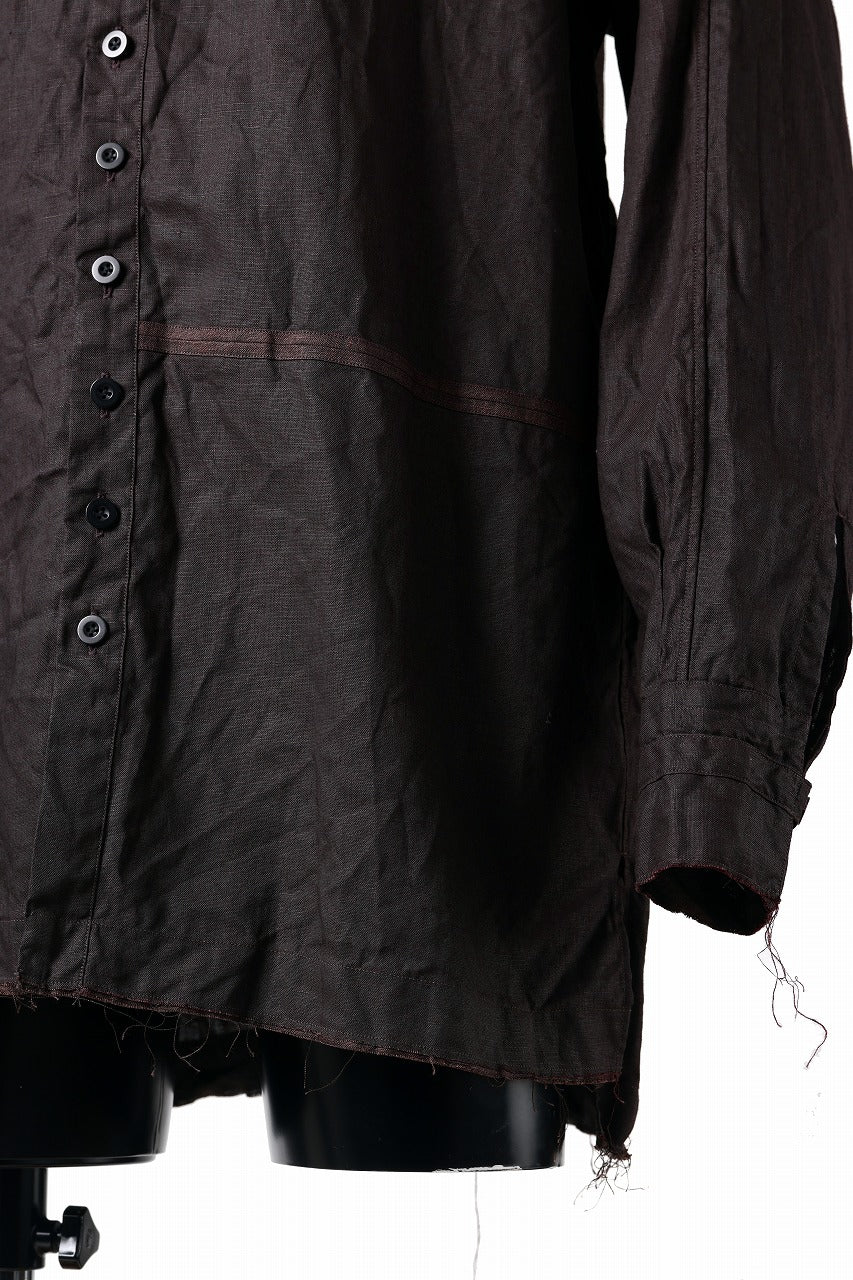 画像をギャラリービューアに読み込む, KLASICA "SH-044" SPLIT RAGLAN COLLAR LESS SHIRTS / BENGARA & SUMI COATED LINEN (BENGARA)