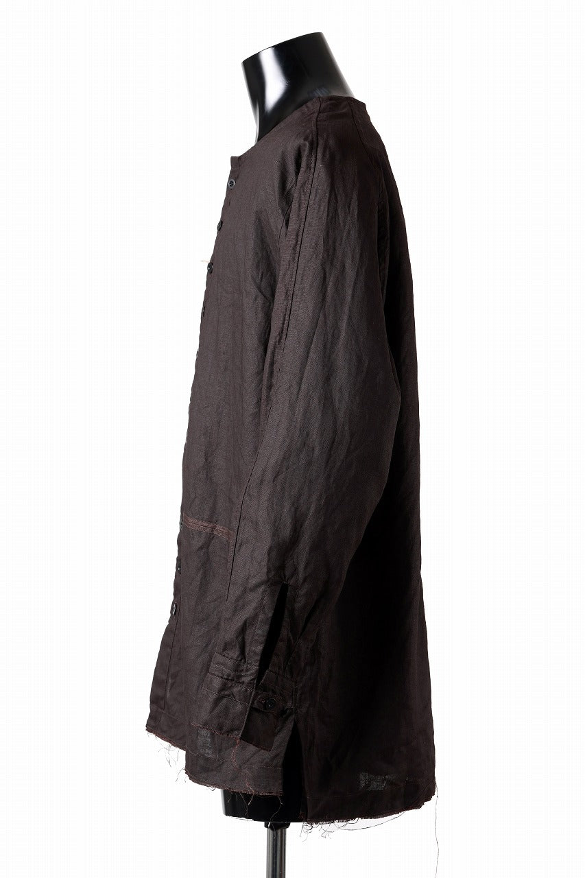 画像をギャラリービューアに読み込む, KLASICA "SH-044" SPLIT RAGLAN COLLAR LESS SHIRTS / BENGARA & SUMI COATED LINEN (BENGARA)