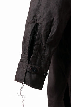 画像をギャラリービューアに読み込む, KLASICA "SH-044" SPLIT RAGLAN COLLAR LESS SHIRTS / BENGARA & SUMI COATED LINEN (BENGARA)