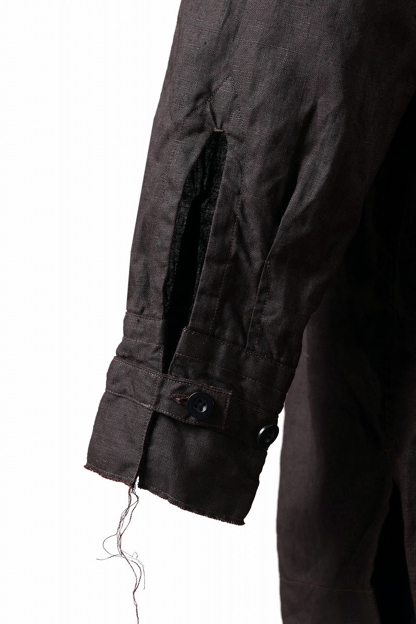 画像をギャラリービューアに読み込む, KLASICA "SH-044" SPLIT RAGLAN COLLAR LESS SHIRTS / BENGARA & SUMI COATED LINEN (BENGARA)