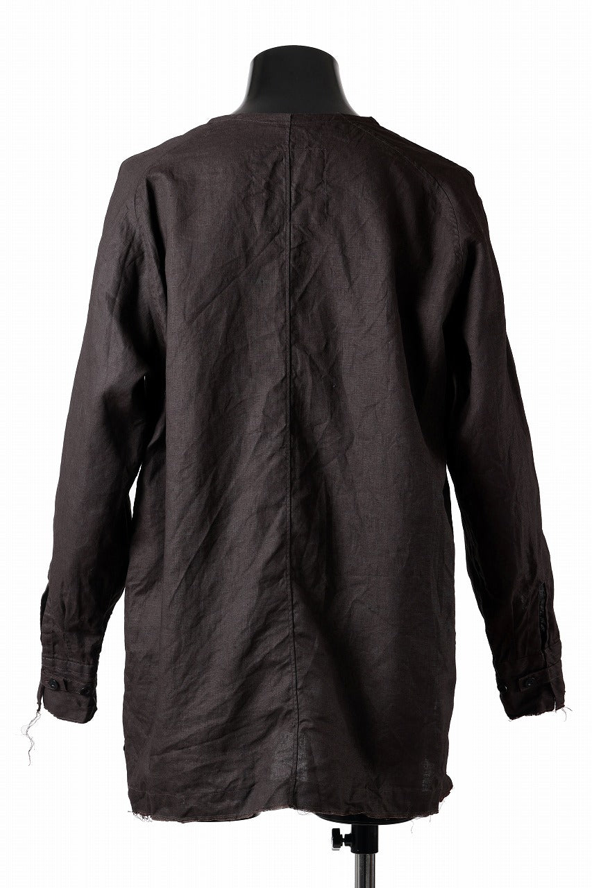 画像をギャラリービューアに読み込む, KLASICA "SH-044" SPLIT RAGLAN COLLAR LESS SHIRTS / BENGARA & SUMI COATED LINEN (BENGARA)